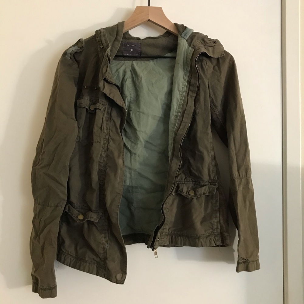 Olive Green Utility Jacket with Hood